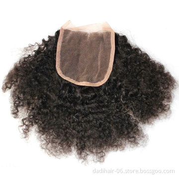 factory price wholesale natural color afro kinky 4*4 remy human hair lace closure for wigs